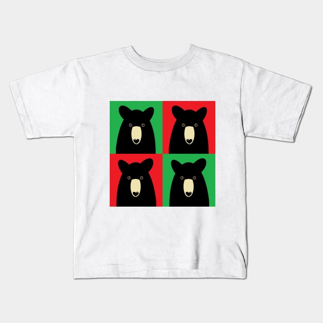 BLACK BEAR ON GREEN AND RED Kids T-Shirt by JeanGregoryEvans1